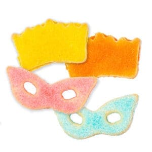 A cookie cut out of different colors and shapes.
